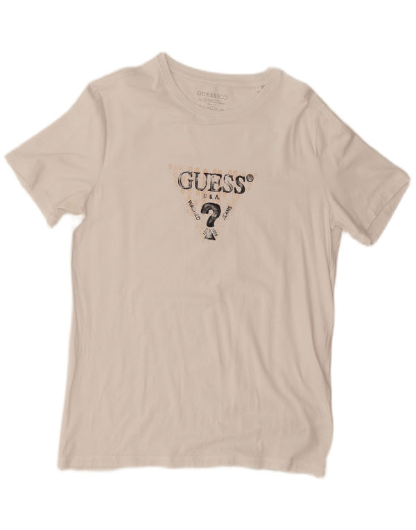 Guess Damen-T-Shirt mit schmaler Passform, Grafik, Größe UK 44, Größe L, Weiß, Baumwolle