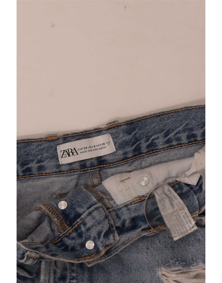 Zara Damen Distressed Denim Shorts EU 38 Small W28 Blaue Baumwolle