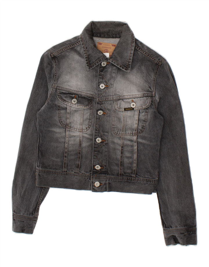 CASUCCI Womens Crop Denim Jacket UK 10 Small Grey Cotton Vintage Casucci and Second-Hand Casucci from Messina Hembry 