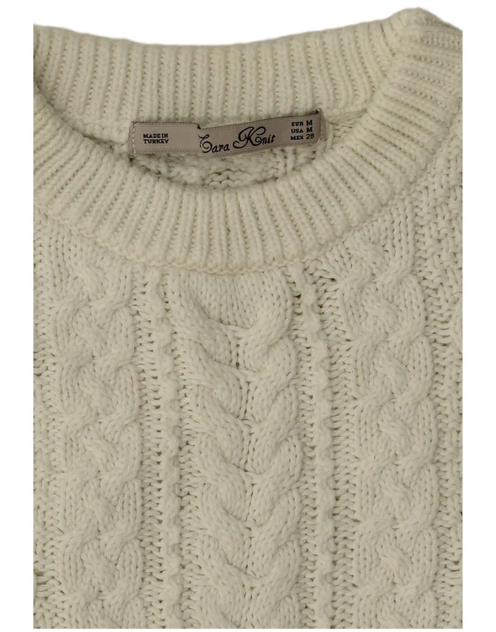 Zara Damen-Pullover mit Rundhalsausschnitt, Mittelweiß