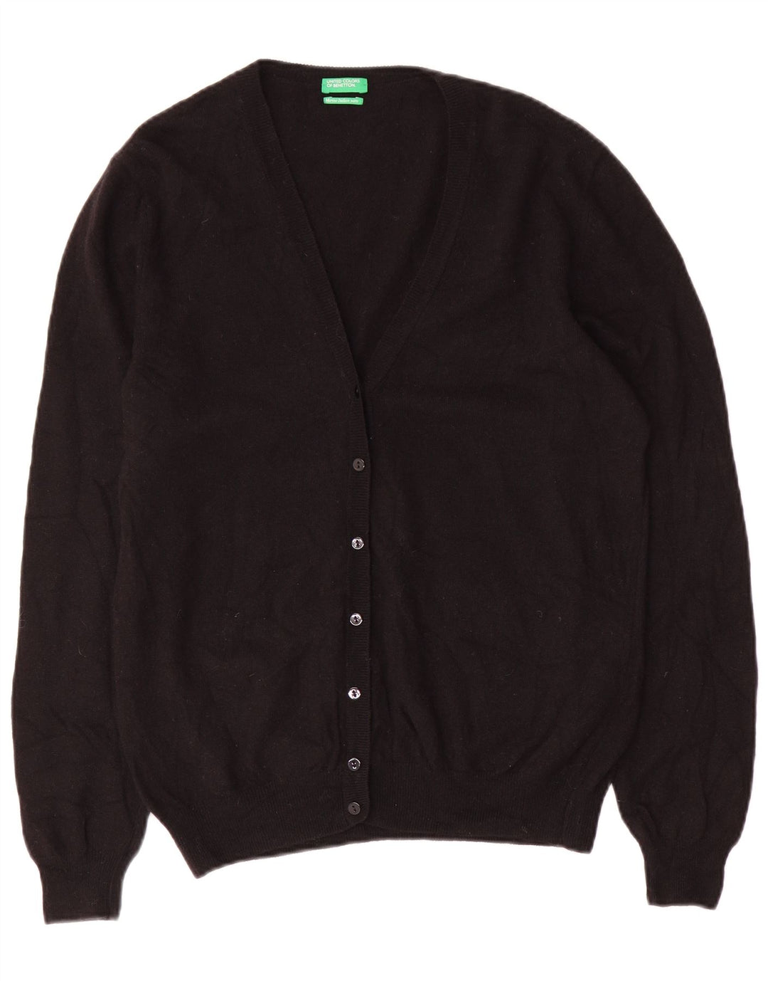BENETTON Damen-Cardigan-Pullover UK 18 XL Schwarze Merinowolle