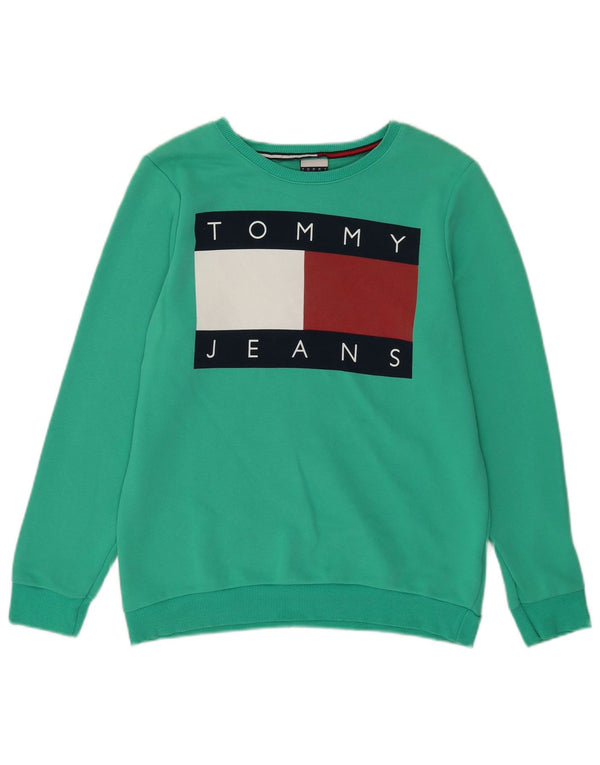 Tommy Hilfiger Damen Grafik-Sweatshirt-Pullover UK 16 Große grüne Baumwolle