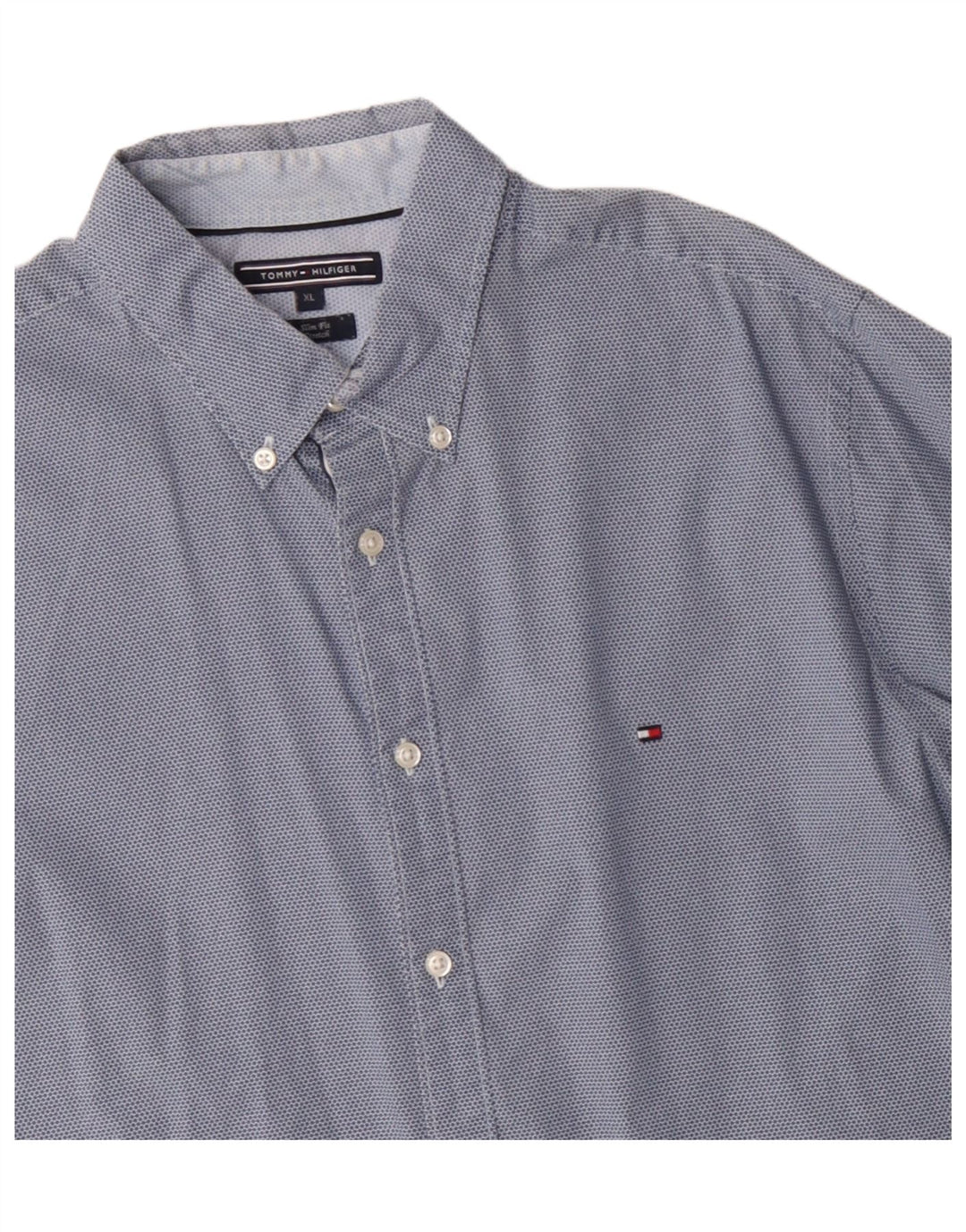 Tommy Hilfiger Herren-Slim-Fit-Hemd XL aus blau gepunkteter Baumwolle