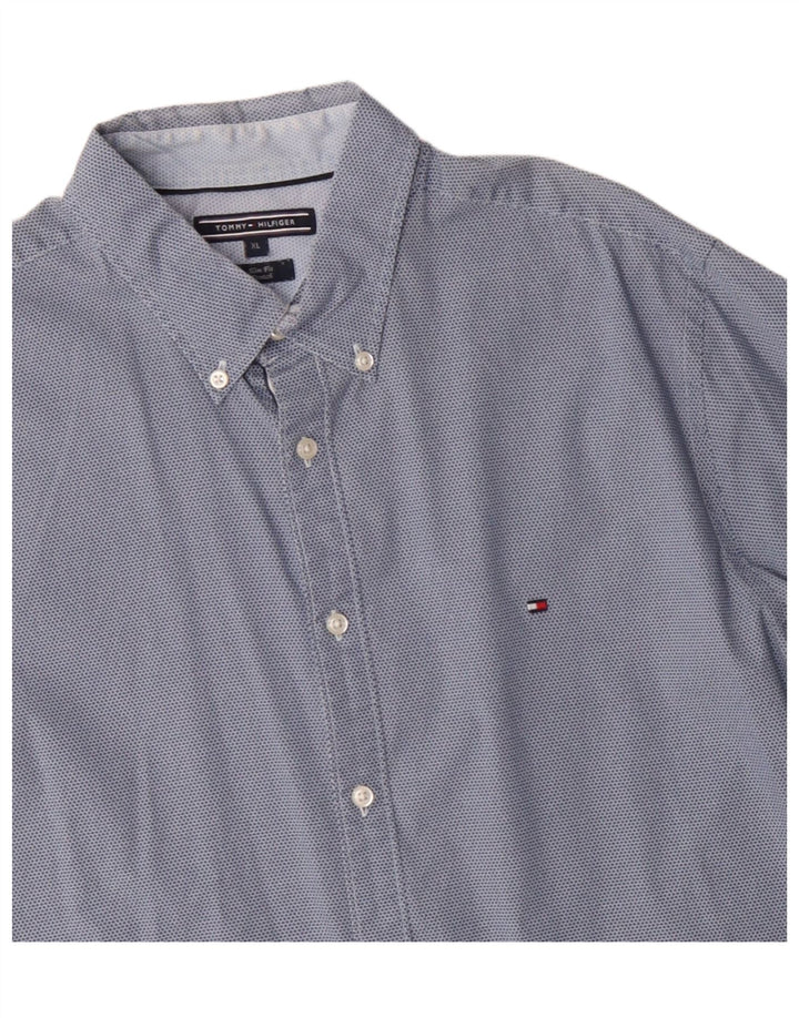 Tommy Hilfiger Herren-Slim-Fit-Hemd XL aus blau gepunkteter Baumwolle