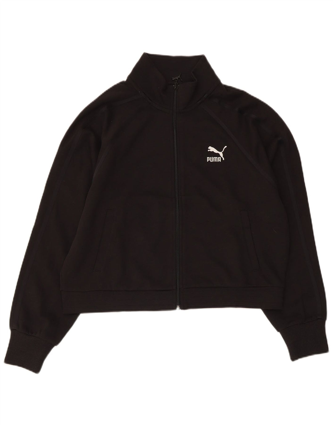 PUMA Damen Crop Trainingsanzug Top Jacke UK 14 Medium Schwarz Baumwolle
