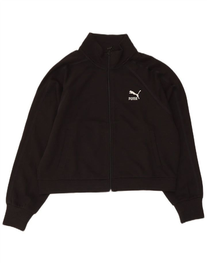 PUMA Damen Crop Trainingsanzug Top Jacke UK 14 Medium Schwarz Baumwolle