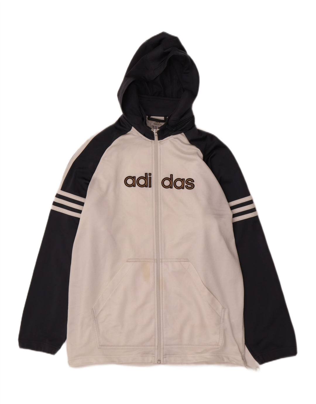 Adidas Jungen-Kapuzenpullover mit Reißverschluss, 15–16 Jahre, cremefarbenes Farbblock-Polyester