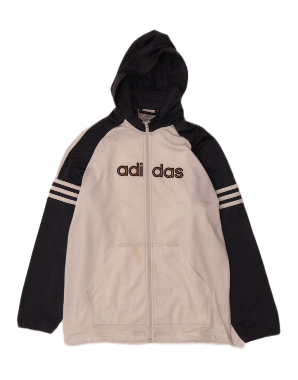 Adidas Jungen-Kapuzenpullover mit Reißverschluss, 15–16 Jahre, cremefarbenes Farbblock-Polyester