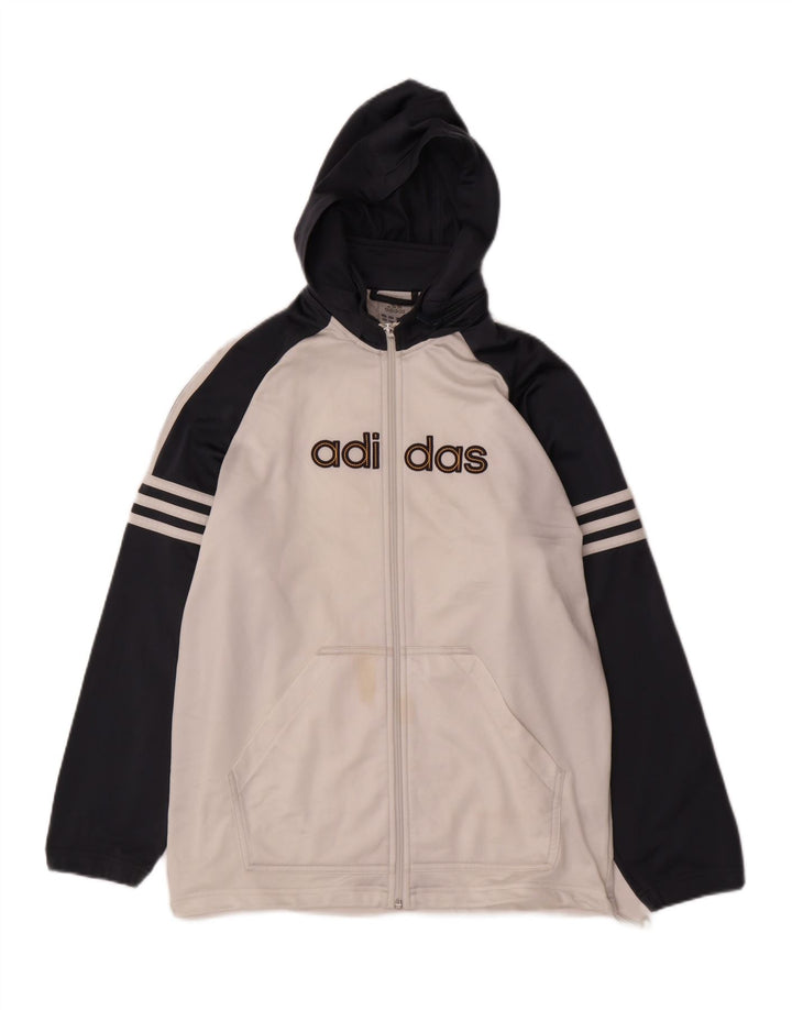 Adidas Jungen-Kapuzenpullover mit Reißverschluss, 15–16 Jahre, cremefarbenes Farbblock-Polyester