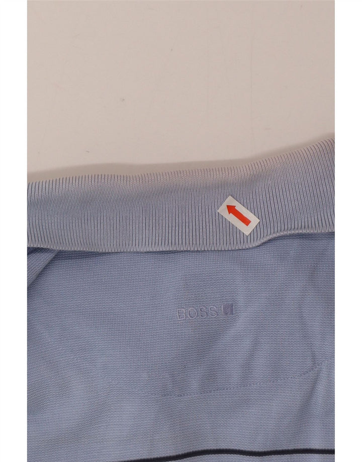 Hugo Boss Herren-Poloshirt, groß, blau gestreift, Baumwolle