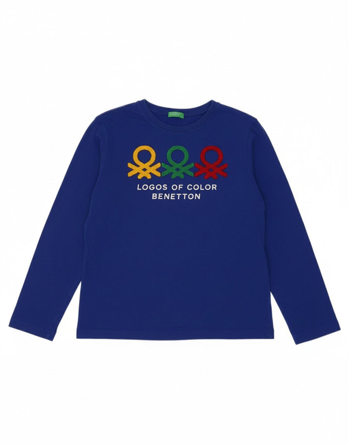 BENETTON Boys Graphic Top Long Sleeve 11-12 Years Blue Cotton