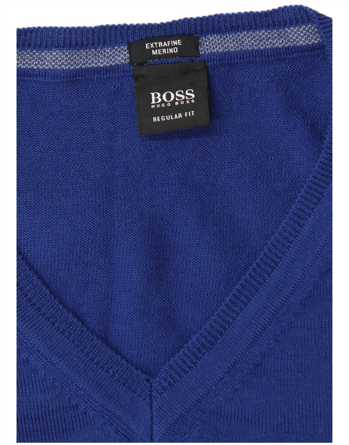 Hugo Boss Herren-Pullover mit V-Ausschnitt, XL, blaue Schurwolle