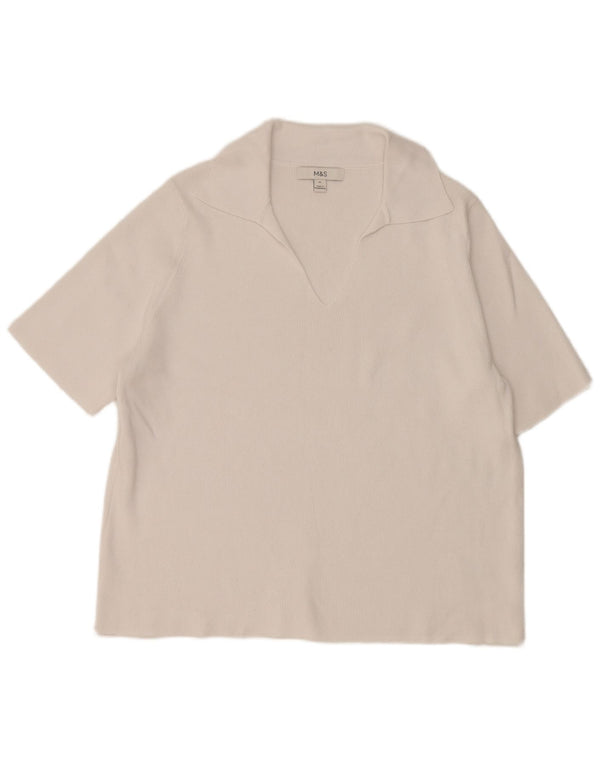 Marks & Spencer Damen Poloshirt UK 18 XL Weiße Baumwolle