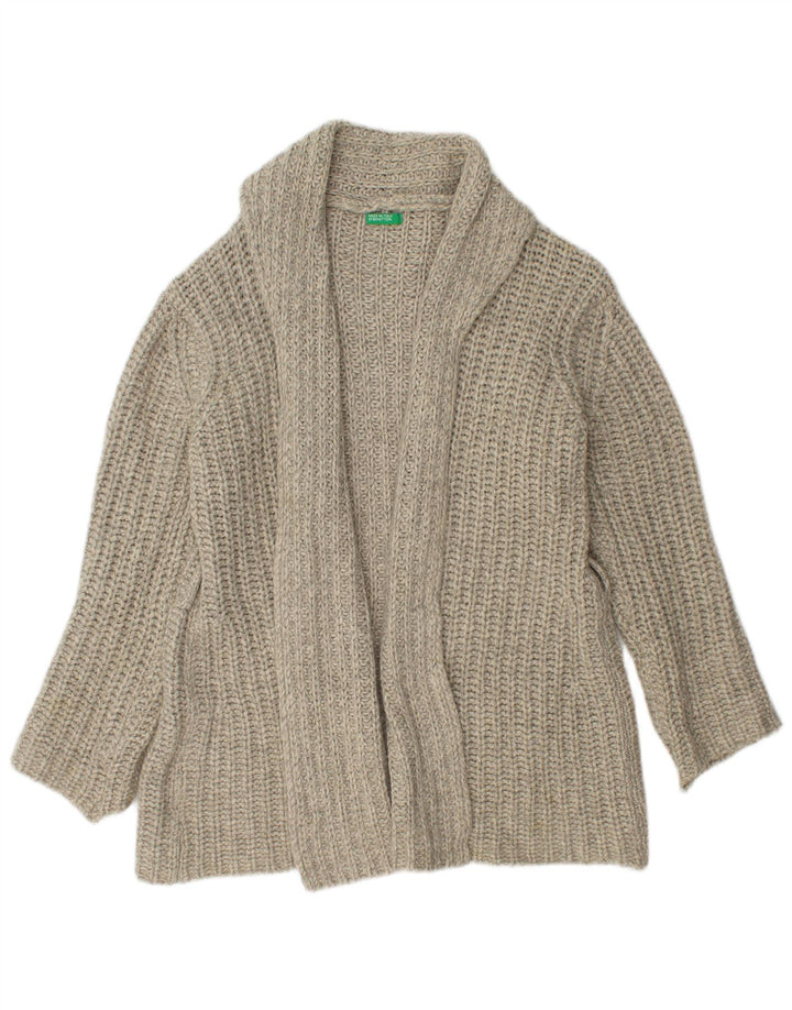 Benetton Offener Damen-Cardigan-Pullover UK 14 Mittelgraue Wolle