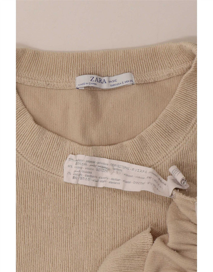 Zara Damen Übergroßes Top Langarm UK 10 Small Beige Polyester