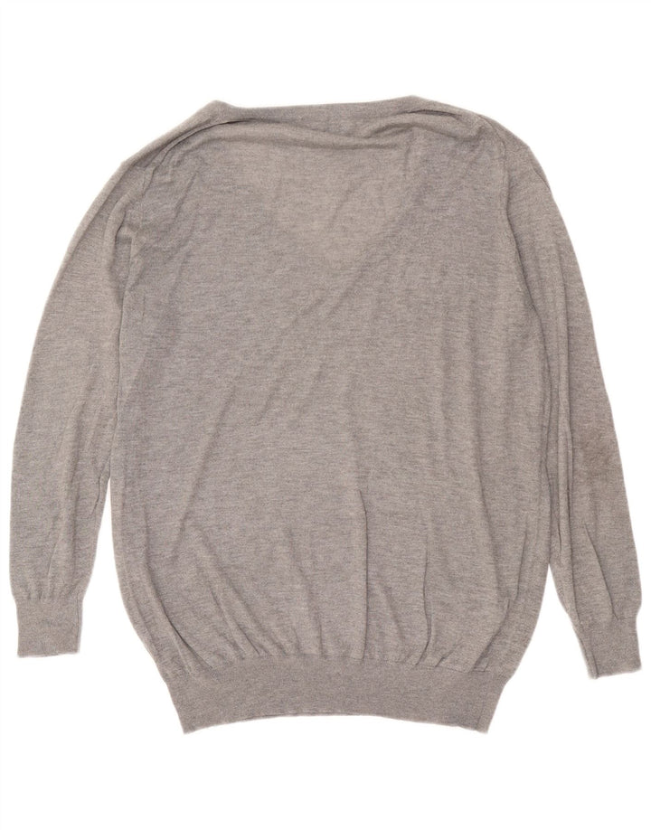 Übergroßer Pullover mit V-Ausschnitt von Zara für Damen, Gr. 14, Mittelgrau