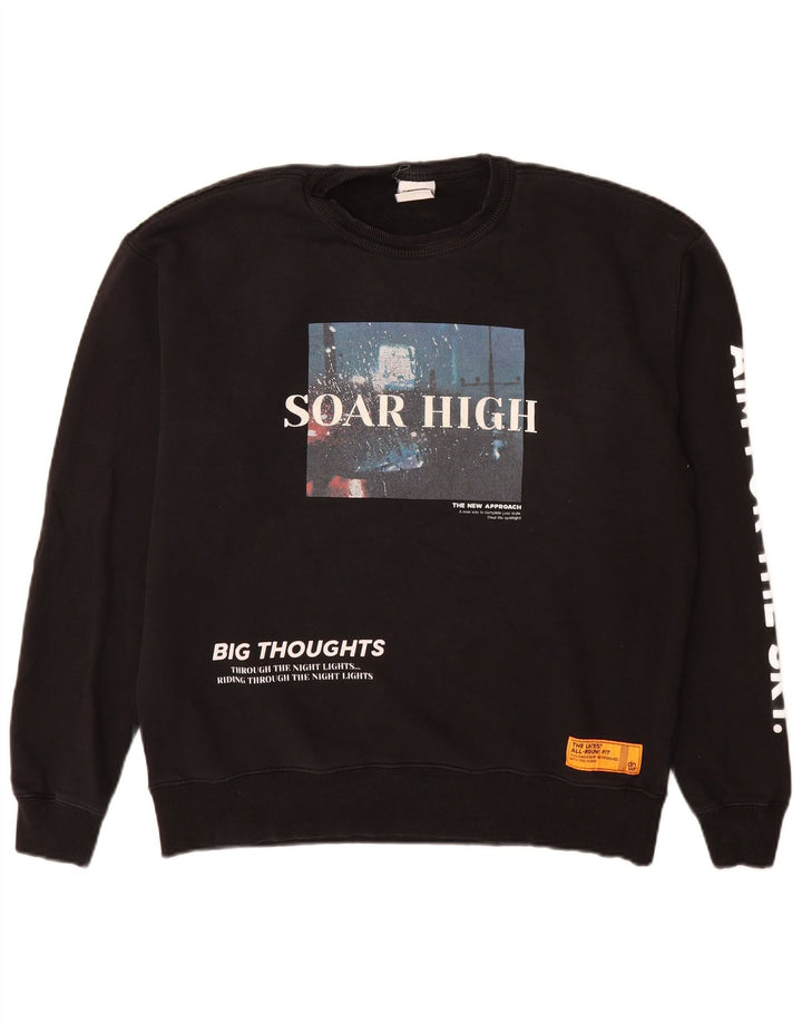 Zara Herren-Sweatshirt mit Grafik, groß, aus schwarzer Baumwolle