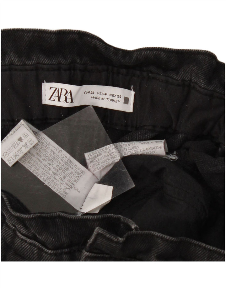 ZARA Damen High Waist Tapered Jeans EU 36 XS W26 L24 Schwarze Baumwolle