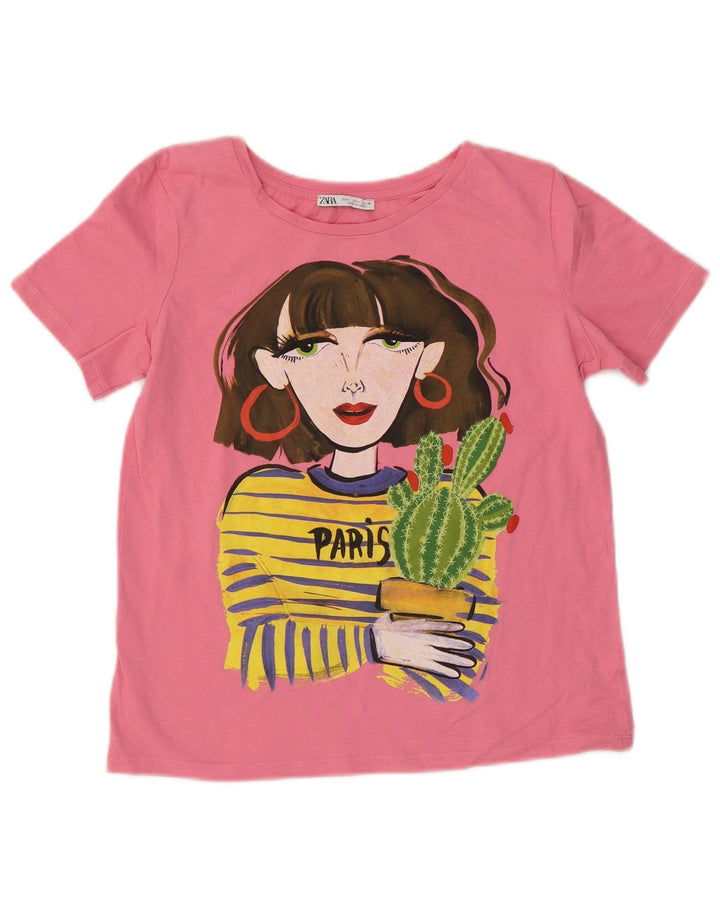ZARA Damen Dora Crop Graphic T-Shirt Top UK 10 Small Pink