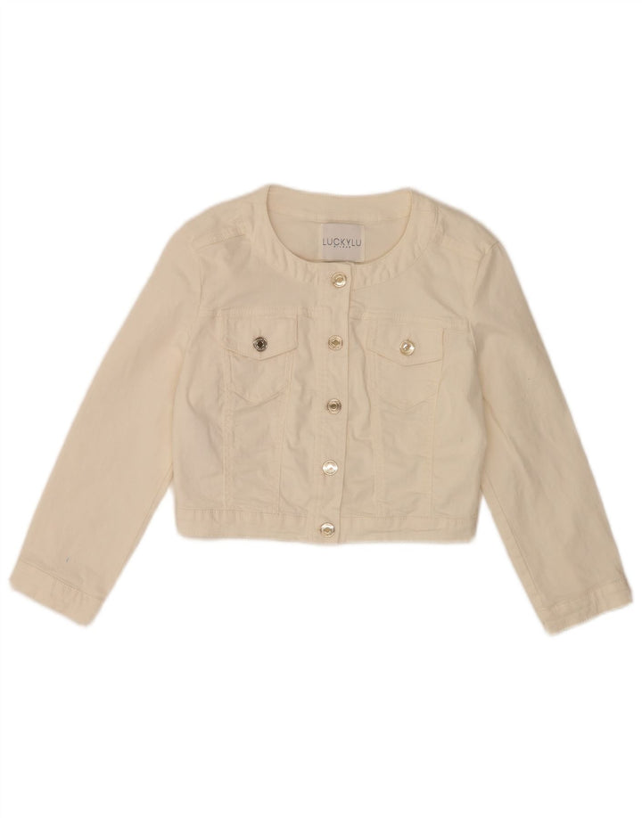 Vintage Damen 3/4 Ärmel Crop Jeansjacke IT 40 Small Weiße Baumwolle