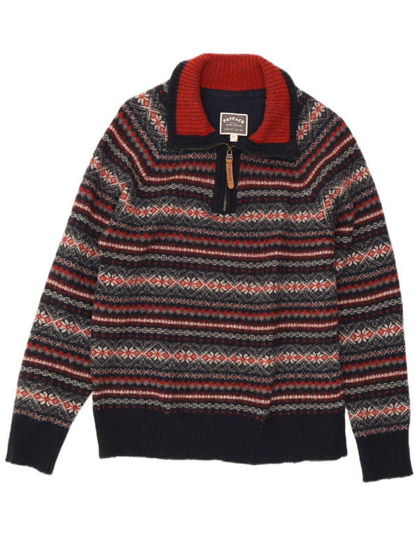 FAT FACE Damen-Pullover mit Reißverschluss am Hals, UK 14, mittleres Marineblau, Fair Isle-Muster