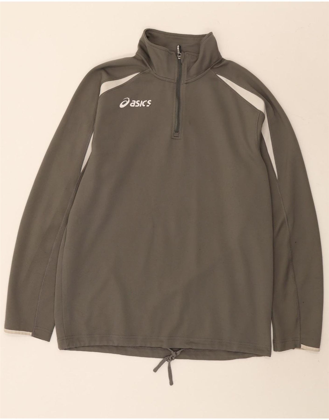 Asics Herren-Pullover-Trainingsanzugoberteil mit Reißverschluss am Hals, großes graues Farbblock-Polyester