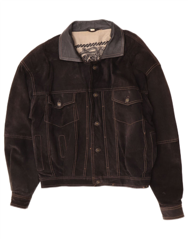 John F. Gee Herren Bomber-Übergroße Lederjacke IT 46 Kleines braunes Wildleder