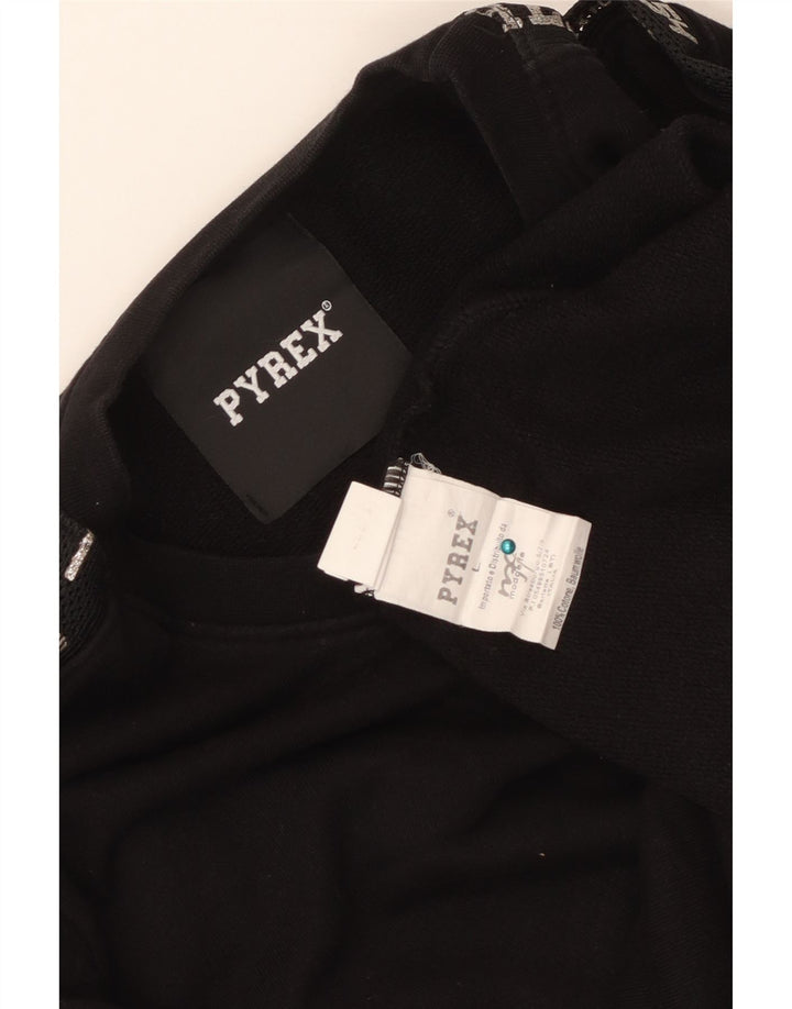 PYREX Damen Crop Graphic Sweatshirt Pullover UK 16 Large Schwarze Baumwolle