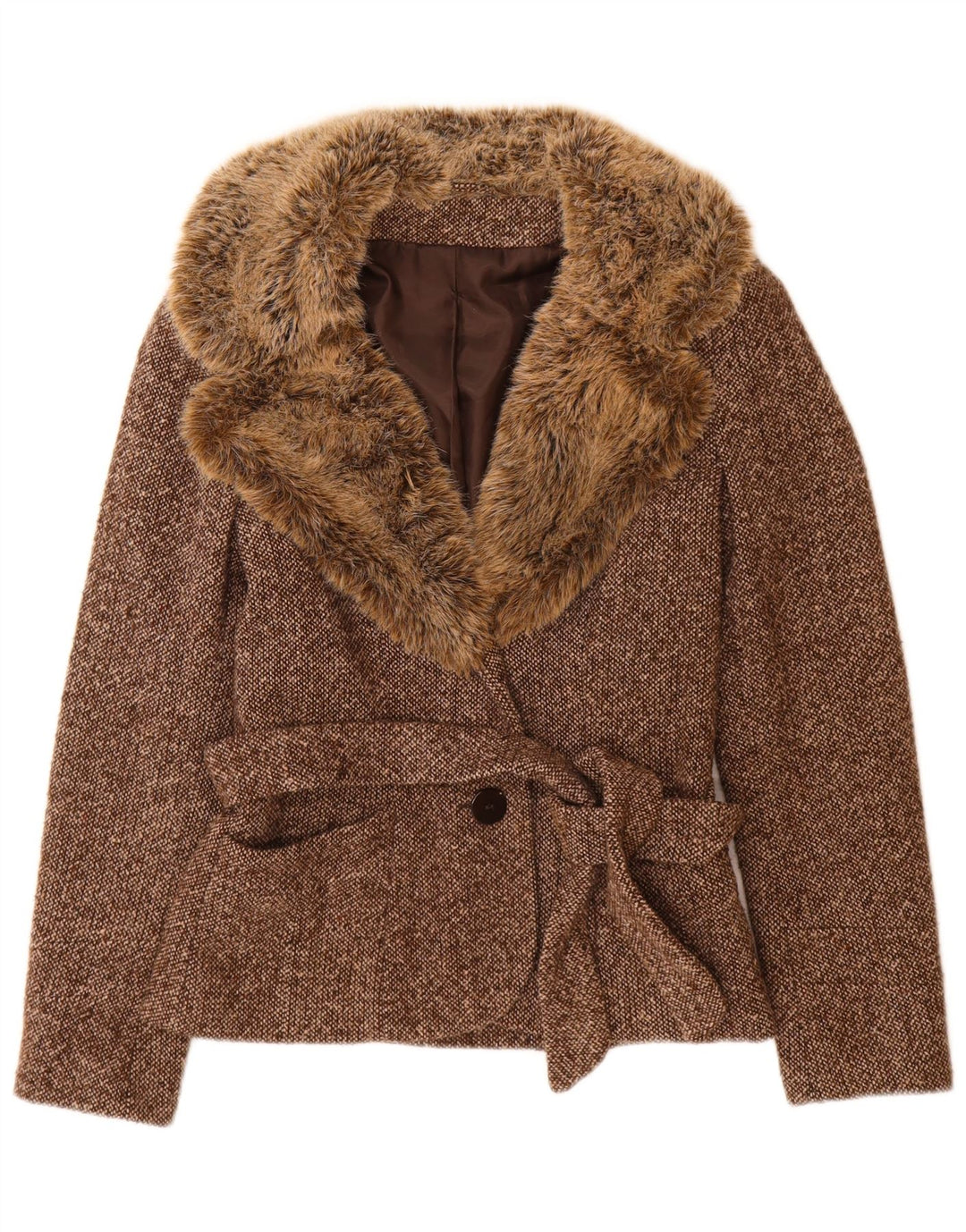 Bay Damen-Blazerjacke mit 1 Knopf, Gr. 10, kleine braun gesprenkelte Wolle
