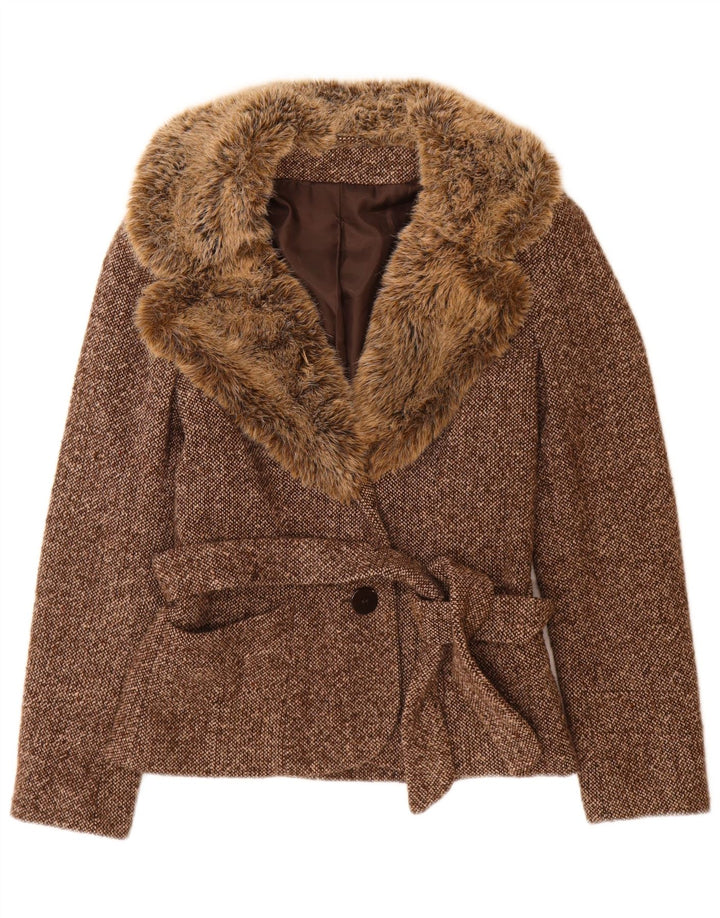 Bay Damen-Blazerjacke mit 1 Knopf, Gr. 10, kleine braun gesprenkelte Wolle