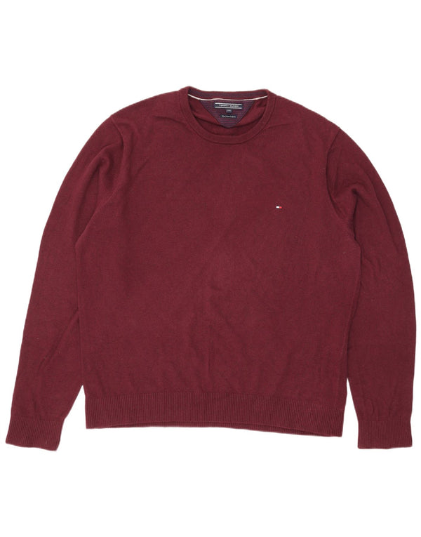 Tommy Hilfiger Herren-Pullover mit Rundhalsausschnitt, 2XL, Burgunderrot, Baumwolle