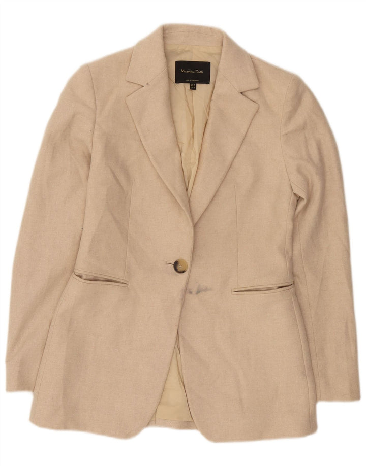 Massimo Dutti Damen 1-Knopf-Blazerjacke EU 36 XS Beige Wolle