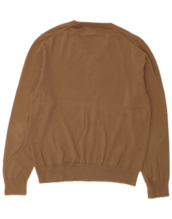 Marks & Spencer Herren-Pullover mit V-Ausschnitt aus mittelbrauner Baumwolle