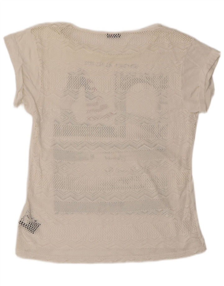 Blauer Übergroßes Grafik-T-Shirt für Damen, UK 10, Größe S, cremefarbene Baumwolle