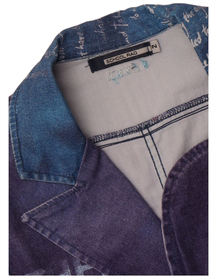 Vintage Damen-Blazer mit 3 Knöpfen und Grafik, US 2 XS, Blau, Farbblock