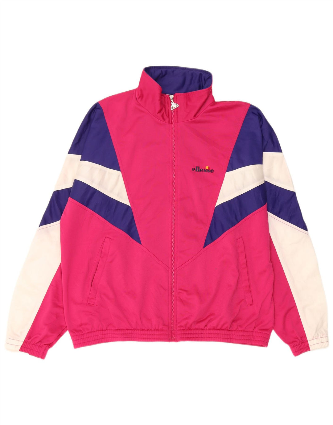 Ellesse Damen-Trainingsanzug-Top-Jacke, UK 14, mittelrosa, Farbblock-Retro