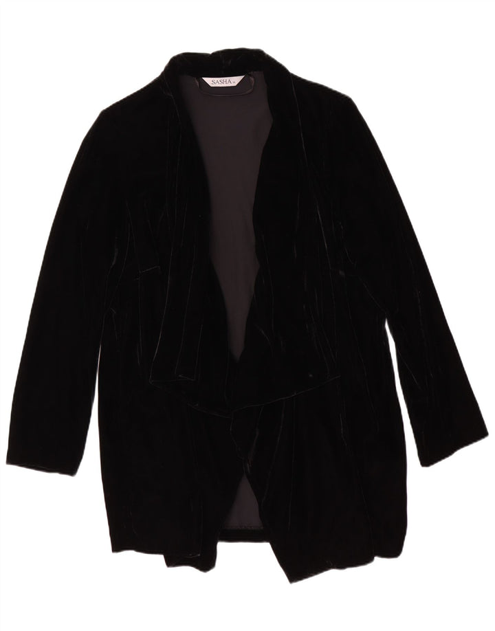 Sasha Womens Open Velour Blazer Jacke UK 14 Große schwarze Viskose