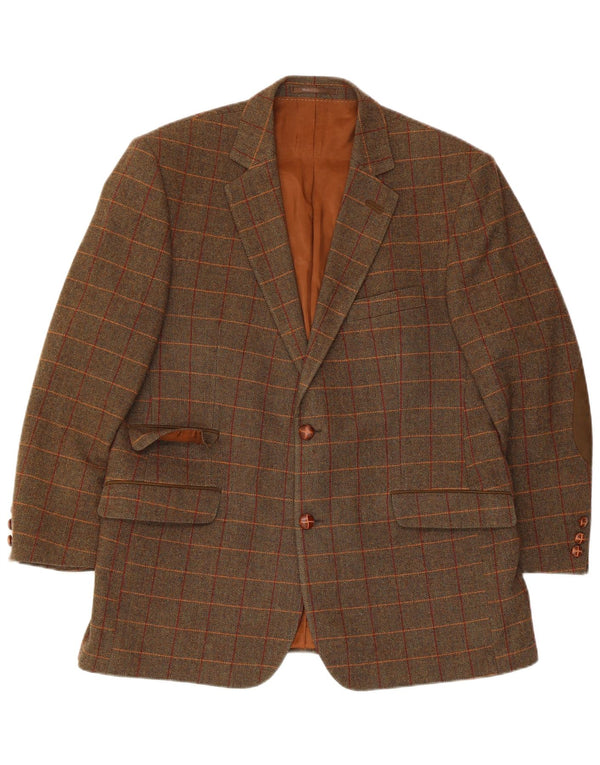 Klotz Herren-Blazer mit 2 Knöpfen, UK 42, XL, braune Wolle mit Fischgrätenmuster