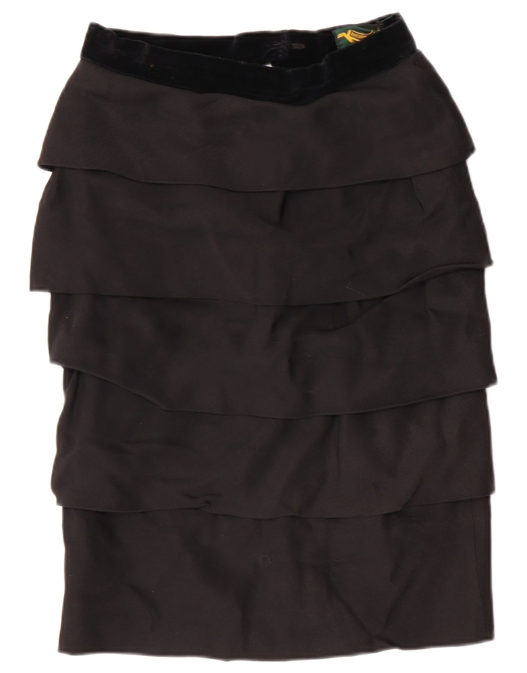 VINTAGE Damen-Stufenrock mit hoher Taille, Größe 42, mittelgroß, W26, schwarze Viskose