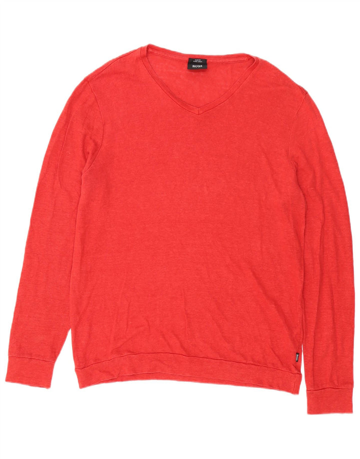 Hugo Boss Herren-Sweatshirt mit schmaler Passform, großes rotes Leinen