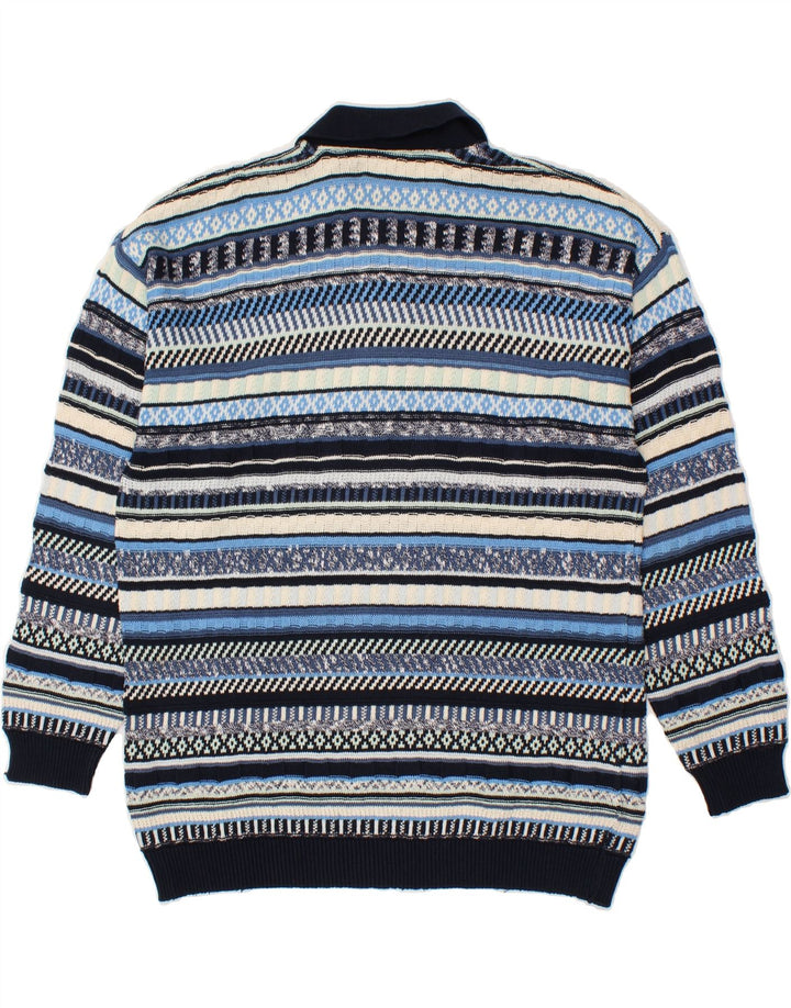 VINTAGE Herren-Pullover mit Polokragen, groß, blau gestreift