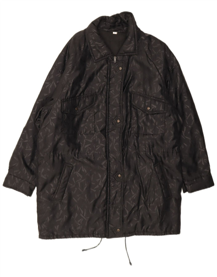 Vintage Damen Übergroßer Windjacke Mantel IT 42 Medium Schwarz Geometrisch