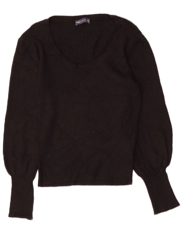 Marks & Spencer Damen-Pullover mit U-Boot-Ausschnitt, Gr. 12, mittlere schwarze Viskose