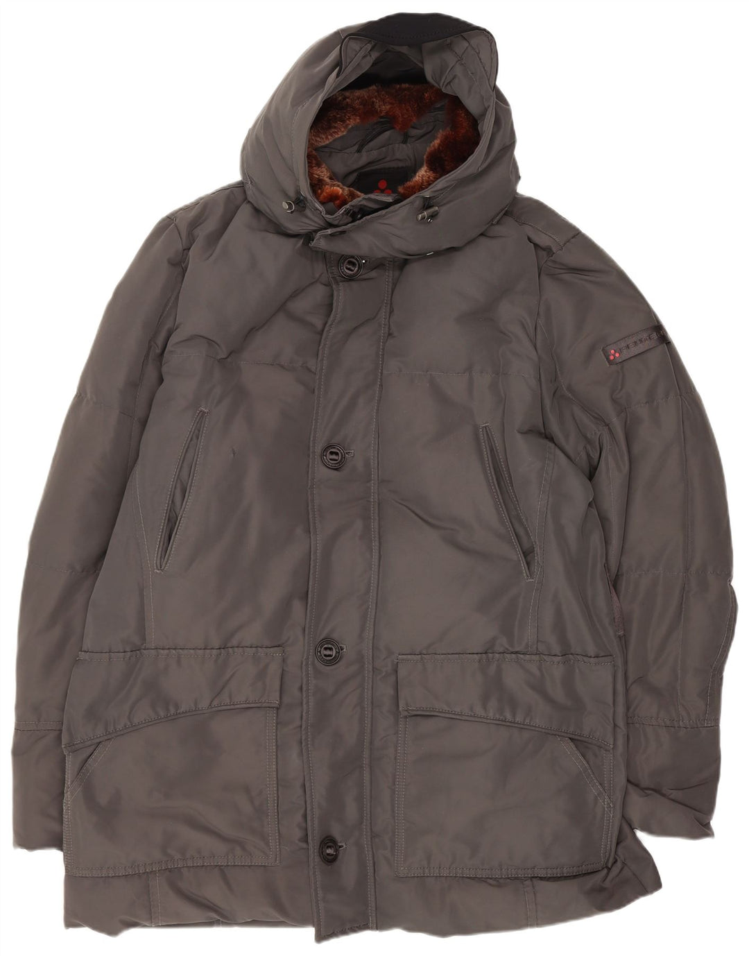 PEUTEREY Herren-Mantel mit Kapuze, gepolstert, UK 40, Größe L, grau, Polyester