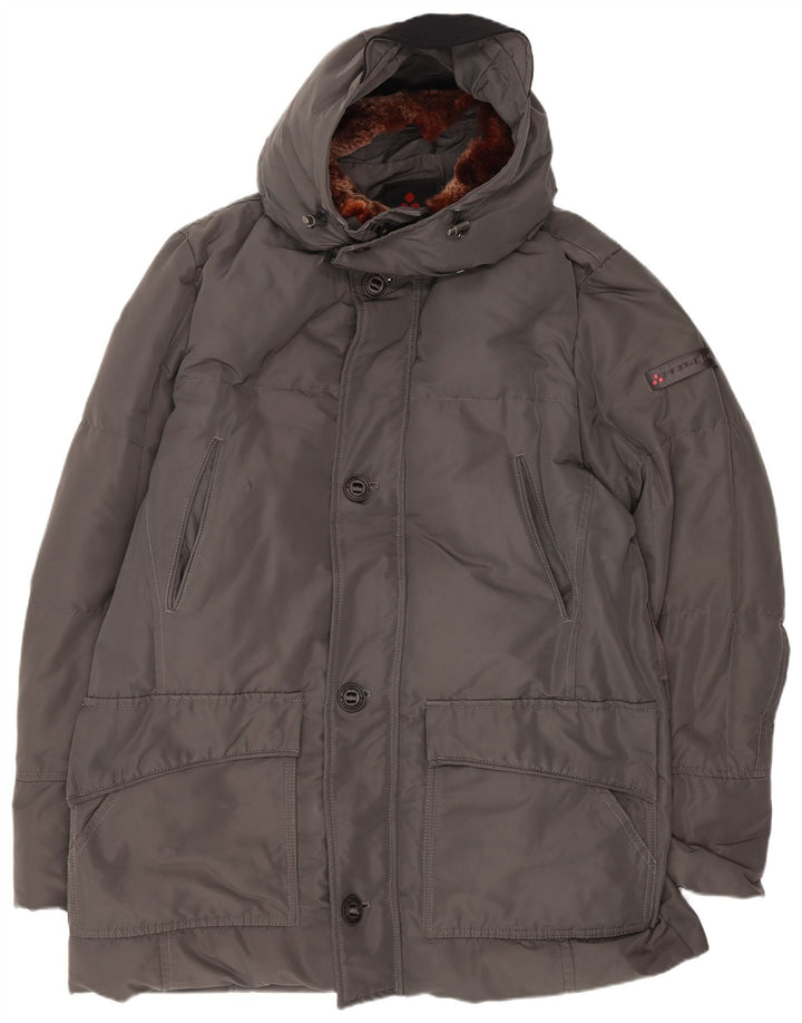 PEUTEREY Herren-Mantel mit Kapuze, gepolstert, UK 40, Größe L, grau, Polyester