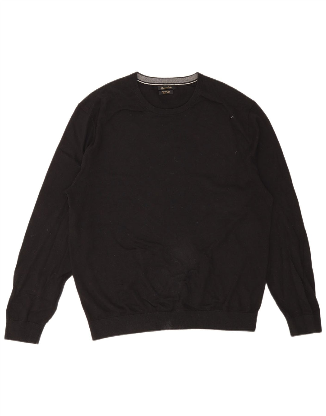 Massimo Dutti Herren-Pullover mit Rundhalsausschnitt, 2XL, schwarze Baumwolle