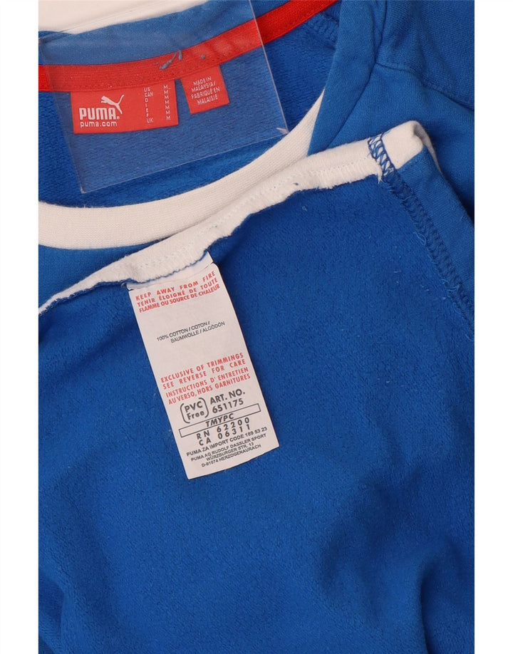 Puma Damen Top Langarm UK 14 Mittelblau Colourblock Baumwolle