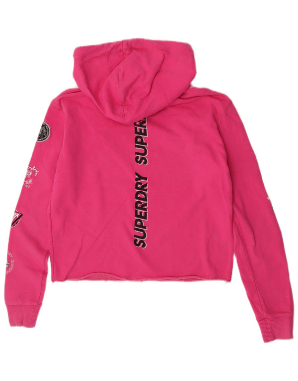 Superdry Womens Graphic Oversized Hoodie Pullover UK 6 XS Rosa Baumwolle