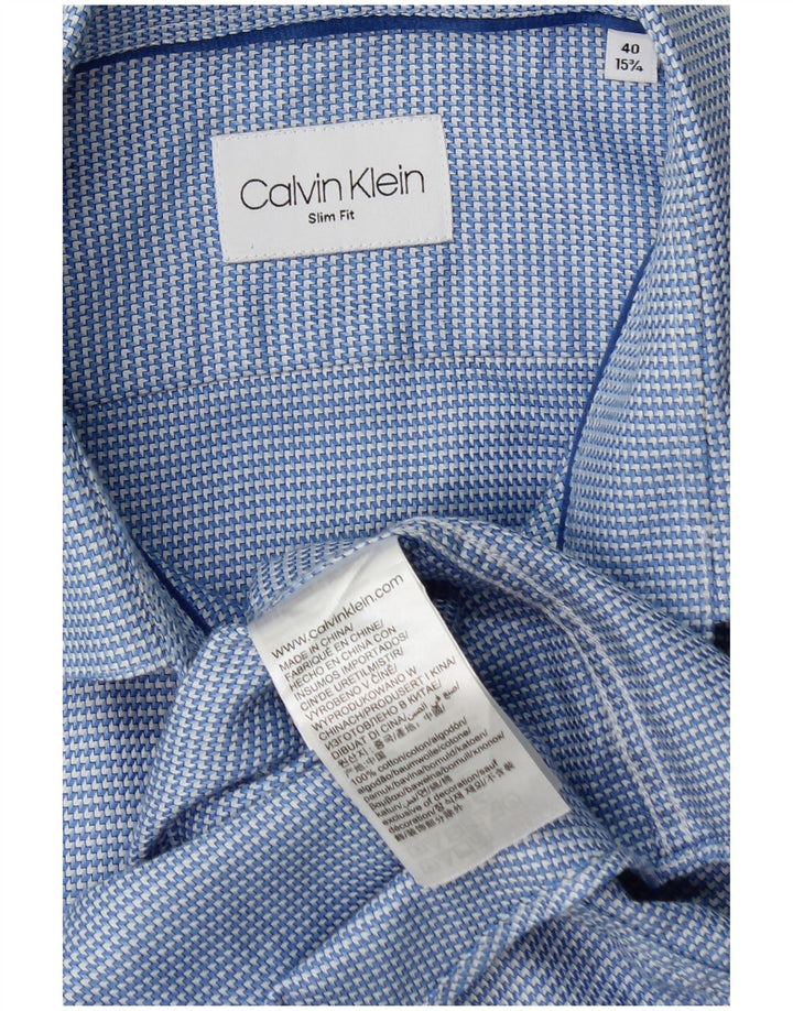 Calvin Klein Herren-Slim-Fit-Hemd, Größe 40, 15 3/4, mittelblau, geometrisch