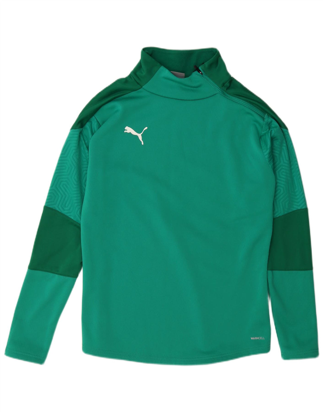 Puma Herren-Sweatshirt mit Reißverschluss am Hals, mittelgrünes Farbblock-Polyester